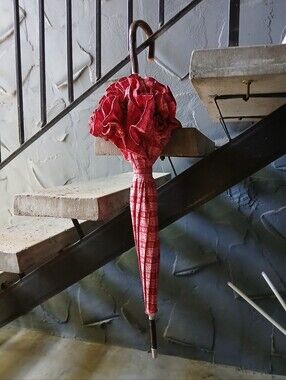 Vintage Parasol/Umbrella Fabric With Natural Wood Handle